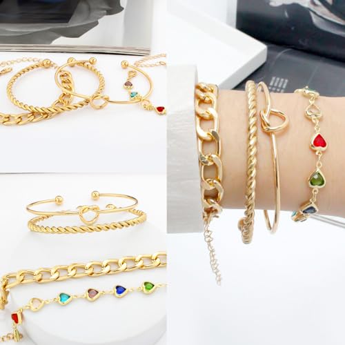 Boho Gold Chain Bracelets Set for Women Girls Multiple Layered Necklace Open Cuff Wrap Bangle Adjustable Link Chian BraceletsJewelry for Women Girls Gift2