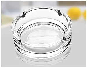 Incrizma - Glass Ashtray for Cigarette Cigar Crystal Ashtray Large Home Round Clear Glass Ash Tray Cool Office Decor Outdoor and Indoor Use for Home Patio Porch Deck Decoration- 1 Pc