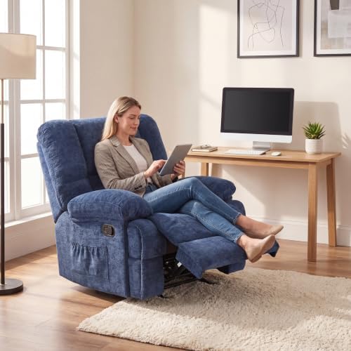 Image of Oversized Rocker Recliner Chair with Adjustable Backrest, Blue
