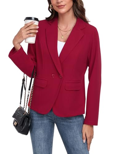 Blazers for Women Long Sleeve Lapel Button Blazer Business Work Office Jackets with Pockets, Red4