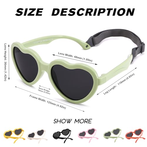 Pro Acme Kids Heart Sunglasses with Strap Polarized TPEE Rubber Flexible Frame Lovely Sun Glasses for Girls Boys Age 3-83