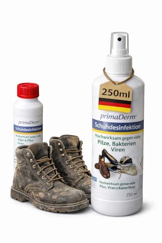 Primaderm Schuhdesinfektion im Spray, Desinfektionsmittel gegen Pilze, Bakterien und Viren in Schuhen, 1x 250ml Sprühflasche