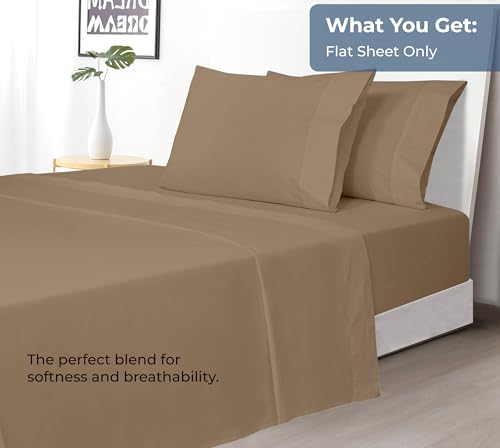 Image of Royale Linens 100% Organic Cotton Twin XL Flat Sheet Only - Super Soft - Percale Top Sheets - Twin XL Flat Sheet Sold Separately - Breathable, Cool & Crisp Sheets Only (66 inch x 102 inch, Chocolate)