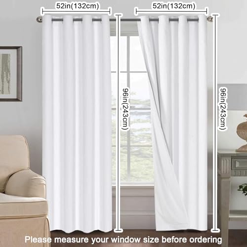 Image of H.VERSAILTEX White Curtains 96 inches Long, 100% Blackout Curtains for Bedroom Thermal Insulated Linen Textured Curtains Living Room Grapes 2 Panel Sets, 52W x 96L - Inch