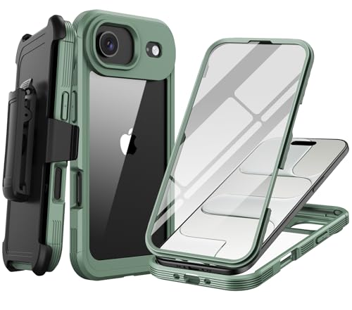 Coque iPhone 17 Air vert clair intégrale avec clip ceinture et protection écran