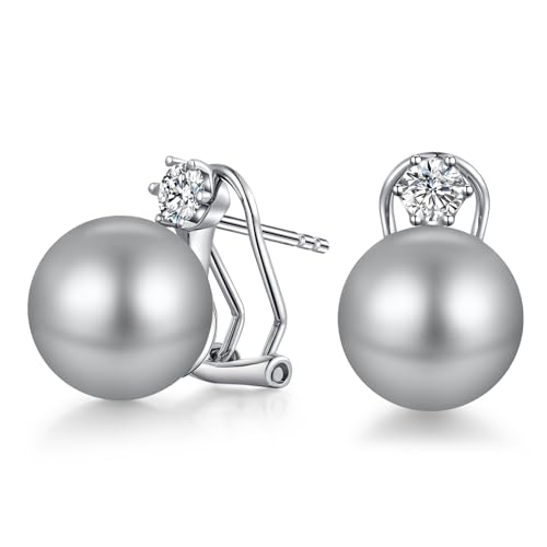 Orecchini Perle Argento Sterling 925 Orecchini a Bottone con Perle per Donna Perla Zirconi Gioielli Regali Perla grigio chiar 13 mm