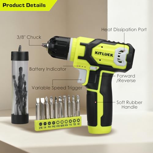 Image of KITLUCK Power Drill Set, 180Pcs Home Hand Tool Kit with 8V Drill, Portable Tool box Kit with Screwdriver, Plier, Wrench, Socket, Harmer, Household Cordless Drill Set for Men Women Home