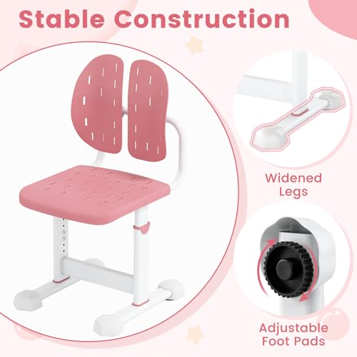 Image of Costzon Kids Desk Chair, Height-Adjustable Study Chair w /Breathable Seat, Double Back Support & Heavy Duty Metal Frame for 3+ Years Old Students Boys & Girls (Pink)