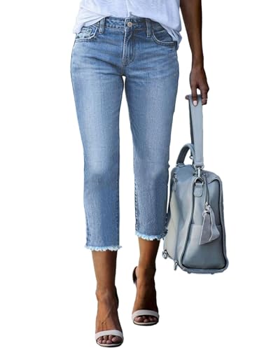 Image of Sidefeel Women's High Waisted Straight Leg Jeans Capri Denim Pants