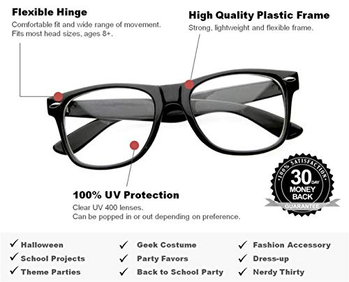 Nerd Glasses w/Clear Lenses (10 or 20 Pack) - Black or Multi-Colored Frames - Ages 12+, Non-Prescription, Unisex2