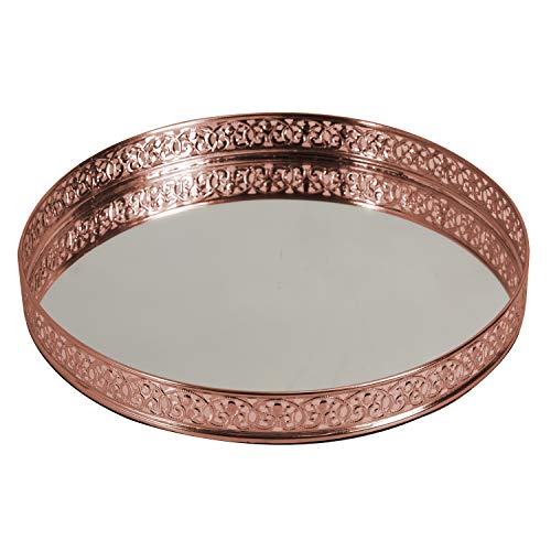 Image of Craft Brio -A TRENDY HANDICRAFTS Round Decorative Mirror Tray 10 inches Dia Gold Plated Round Decorative Glass Mirror for Weeding and Pooja Diwali Gifting (10 X 10 X 2 Inches) (Copper)