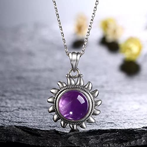 Collier améthyste naturelle en argent et son pendentif soleil raffiné