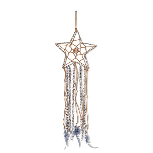 TJ Global Blue Dream Catcher Handmade Star Design Dream Catcher Feather Hanging Home Decoration Ornament Festival Gift 24 inches (Gold Star)