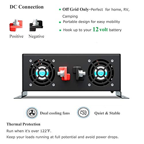 WZRELB RBP-500012S Pure Sine Wave 5000W (10000W Surge) 12V Power Inverter DC to AC Power - Solar, RV