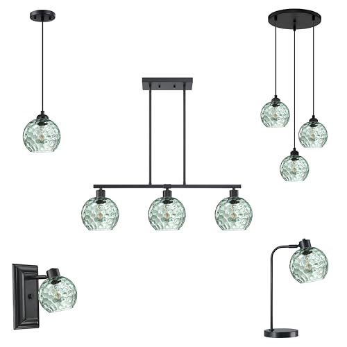 Image of 6.3 Inch Replacement Clear Hammer Glass Lamp Shade Light Fixture,for Replacement Wall Sconce Pendant Light Ceiling Light Chandelier Shade,Factory Outlet (Green Glass, 3 Pack)