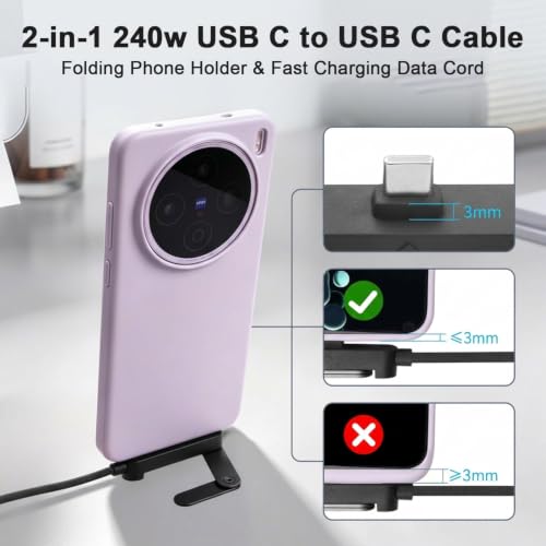 Image of Verilux 2 in 1 USB C to USB C Fast Charging Cable 65W with Foldable Stand 240W Braided Charger Cable for Gaming Office Home Traveling Use