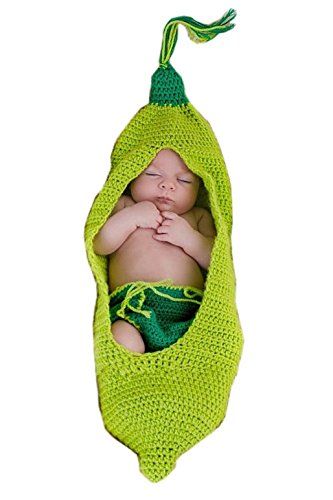 Ufraky Baby Infant Newborn Photography Prop Green Pea Sleeping Bag Hat Shorts Costume Outfit Set (Green Pea) #TOP21