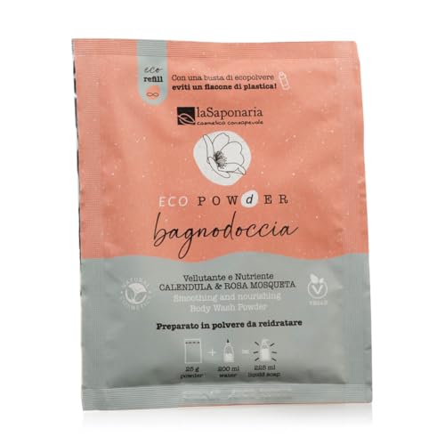 La Saponaria | Gel de ducha en polvo aterciopelado y nutritivo, gel de ducha para rehidratar, aterciopelado y nutritivo con caléndula y rosa mosqueta, 25 g