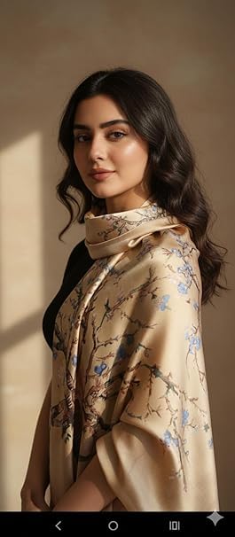 Image of Floral Printed Silk stole | silk Scarf for Women | stylish silk stole for women | Soft Lightweight Stole, Shawl & Neck Wrap | Scarf for Wedding, Party, Travel & Casual Wear