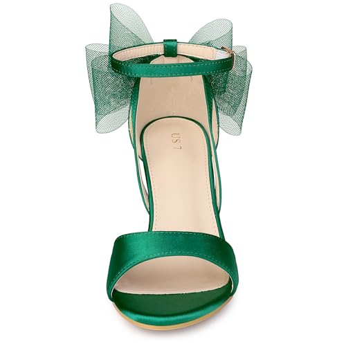 Allegra K Women's Bow Shoes Chunky Heel Green Heels Sandals 8.5 M US
