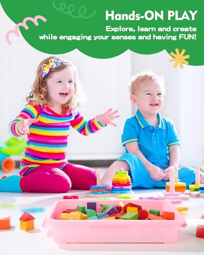 Image of Sensory Bin Sand Tray with Lid for Toddlers 2 Pcs 15in Portable Sandbox Toy Large Plastic Tray for Kids 3 4 5 6 Fill with Sand, Water, Beads, and More (2 Pink)