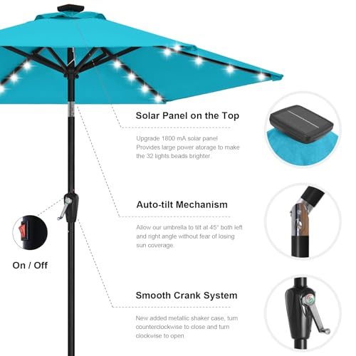 Image of ABCCANOPY Durable Solar Led Patio Umbrellas with 24LED Lights 7.5FT (Turquoise)