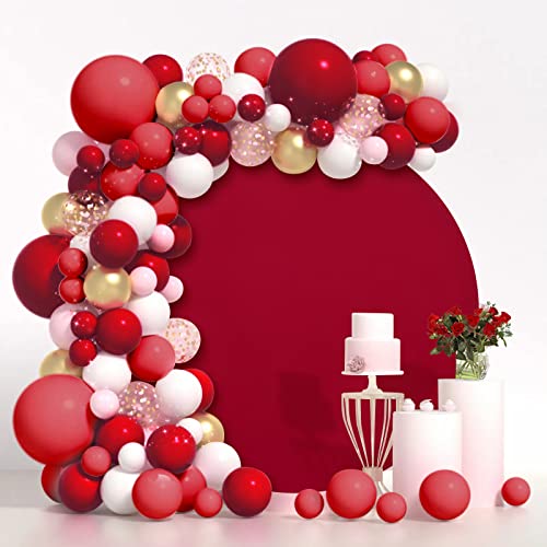 Image of Burgundy Round Backdrop Cover 6.5x6.5ft Burgundy Circle Birthday Photo Photography Background for Party Baby Shower Wedding Decorations