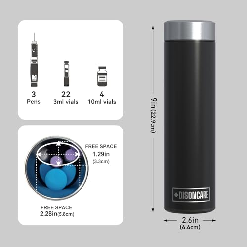Image of DISONCARE Odyssey 60H 3 Insulin Pens Cooler Travel Case Medication Cooler for Travel TSA Approved Diabetic Insulina Medicine Travel Cooler Bag Ice Pack with Medical Tag(Midnight Black