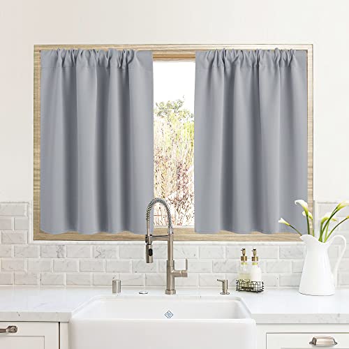 RYB HOME RV Camper Door Window Curtains -Blackout Privacy Curtains & Drapes for Bathroom Bedroom Kitchen Portable Travel Trailer Small Window Decor, W 34 x L 24, Silver Grey, 2 Panels