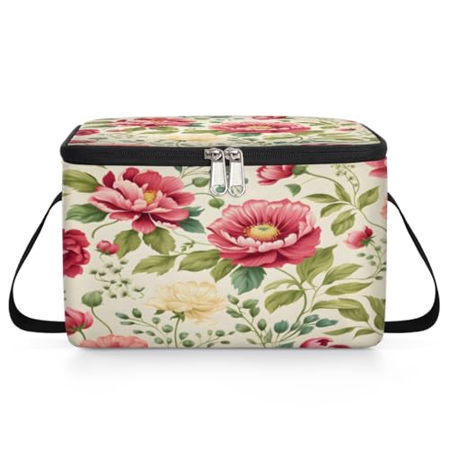 GzLeyigou Flower with Leaves Lunch Bags for Women Men 9 Cans, Hot & Cold Food Delivery Bag Insulated Grocery Bag Insulated Lunch Box Beautiful Cooler Bag for Office Work Picnic Beach