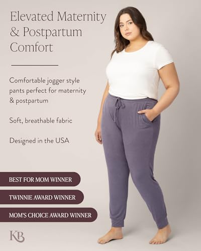 Image of Kindred Bravely Everyday Maternity Lounge Jogger Pants for Postpartum | Soft stretchy sweatpants with pockets and adjustable waistband. Breathable lightweight bottoms with relaxed fit for pregnancy