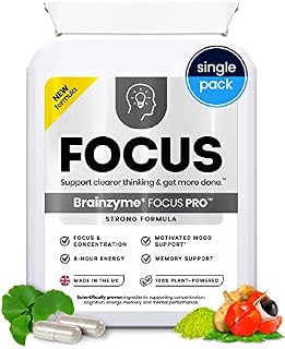 Brainzyme® Focus Pro [Single Pack] Nootropic Cognitive Enhancer. Clear Brain Fog. Alpha Brain. Strong Focus, Energy, Motivation & Memory. Tyrosine, Choline. 8 Hour Energy Boost.