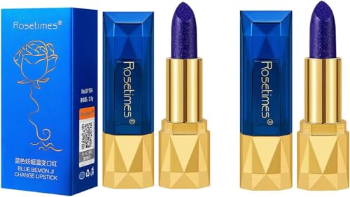 Lápiz Labial Azul Mágico, 2 PiezasTemperatura Mágica Que Cambia Los Colores Del Lápiz Labial Azul A Rosa, Color Líneas Labios, Cambia La Temperatura, Mejora Las Líneas De Labios