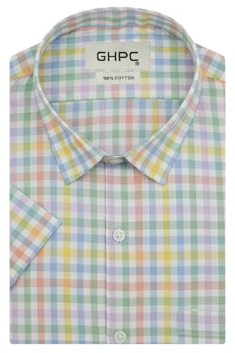 Image of GHPC 100% Cotton Checkered Half Sleeves Regular Fit Formal Shirt for Men