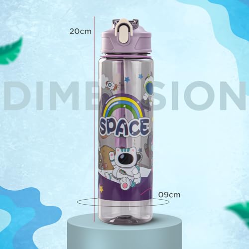 Image of Baybee Galaxy Kids Water Bottle 800ml | Leak-Proof Baby Sipper Bottle with Flip Lock Lid & Silicone Straw | BPA-Free School Water Bottle for Boys & Girls, Drinking Training Sipper Bottle Kids (Purple)