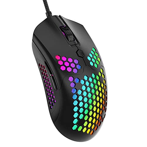 VBESTLIFE Kabelgebundene Gaming-Maus PC-Spielemäuse Schwarze Computermäuse mit RGB-beleuchteter Spielemaus USB-Schnittstelle Kabelgebundene tragbare Desktop-E-Sport-Hohlmaus 16000 DPI