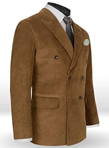 Premium Camel Double Breasted Double Vent Suit Blazer Peacoat Brown Corduroy Jacket2