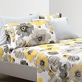 Lush Decor Leah Soft Floral Sheet Set, 6 Piece Set, Queen, Yellow & Gray- Queen Size Sheet Set - Printed Bedding - Watercolor Florals - Farmhouse Décor