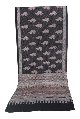 Image of Ethnics of Kutch Womenss Ajrakh Modal Silk Natural Dye Hand Block Print Saree with Blouse Piece - 5.5 Mtr Length