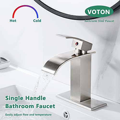 Voton Waterfall Spout Single Handle Bathroom Faucet Brushed Nickel Commercial Modern Lavatory Deck Mount #TOP3