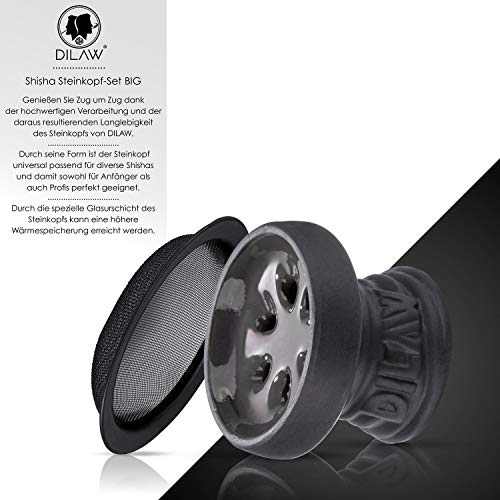 DILAW® Shisha Steinkopf Set Kaminkopf Small Tabaksieb Kohlezange Kaminaufsatz Tabak Kopf, Farbe:Black – Bild 4