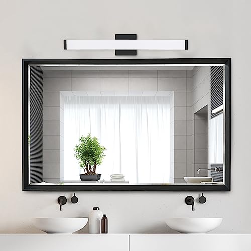 Image of Bathroom Vanity Light Brushed Nickel Square LED 24 inch 14W 4000K Natural White Light Wall Bar Lighting Fixtures Over Mirror (Matte Black, 24 inch 5CCTDimmable)