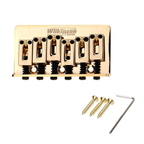 Wilkinson 52.5mm (2-1 16 inch) String Spacing Hardtail Fixed Bridge Solid Saddle for Squier Mexico Fender Strat Electric Guitar, Gold