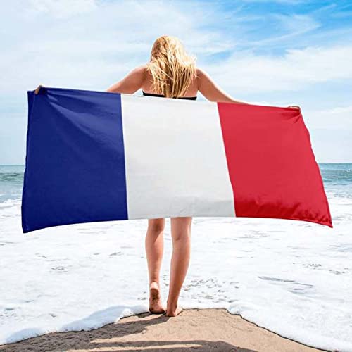 TEGVLXD Nationalflagge Frankreichs Strandtuch Badetuch, Mikrofaser Strandtuch Groß 70x150 cm Strandtuch für Erwachsene, Flagge Badetuch Handtuch, Sandfreie, Schnell Trocknende Stranddecke Cover