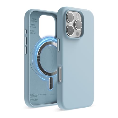 elago Cover Magnetica in Silicone Compatibile con iPhone 16 Pro Cover 6.3 pollici Compatibile con tutti gli accessori MagSafe - Magneti Integrati, Silicone a Presa Morbida, Antiurto (Azzurro Sierra)