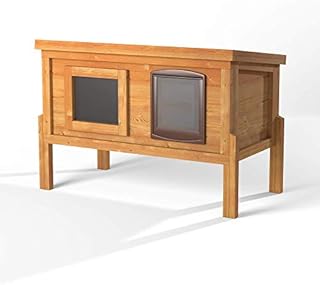 Self Heating Outdoor Cat House Kennel with One Way Privacy Window Fully Assembled