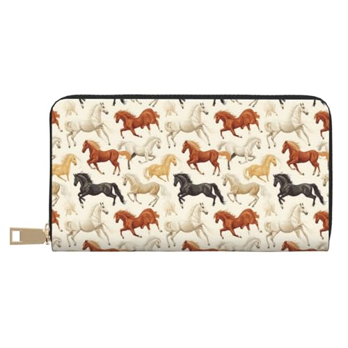 Leather Thin Slim Wallets for Women & Men - Running Horse Cool Print Card Wallet Holder with Zipper