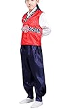 CRB Fashion Korean Traditional Outfit Boys Toddler Teens Mens Dolbok Hanbok Teenagers Kids Children Celebration Top Pants Costume (Height 130cm, Red)