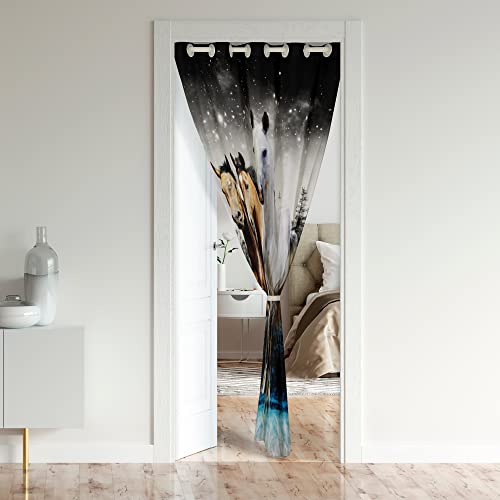 Loussiesd Galloping Horse Door Curtain for Doorway Privacy 106x203cm 1 Panel Cute Animal Decor Horse Glitter Closet Door Cover Curtain Forest Cowboy White 30%-50% Room Darkening Blackout Curtain - Image 2