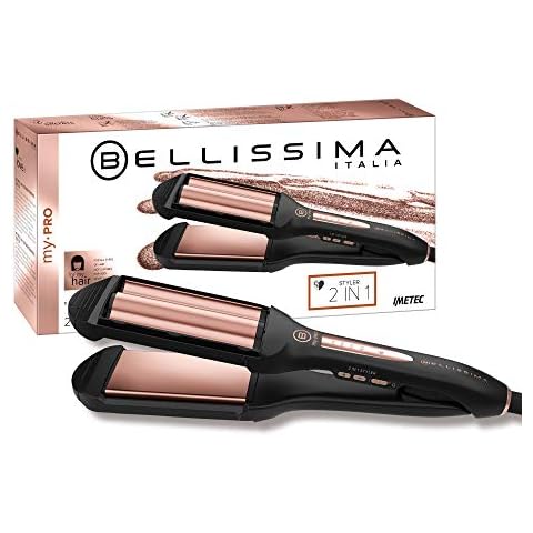 Bellissima My Pro 2-in-1 Straight and Waves Hair Styler B29 100, Double Profile, Sleek Straight Hair or Beachy Waves, Ceramic Technology, 4 Variable Temperatures From 150 °C to 210 °C, UK Plug Cover